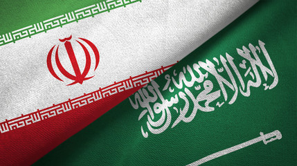 Iran and Saudi Arabia flags textile cloth