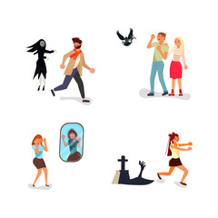 Set of scared people