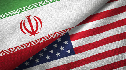 Iran and United States two flags textile cloth, fabric texture