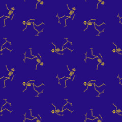 SKELETON WITH SKATEBOARD SEAMLESS PATTERN PURPLE BACKGROUND