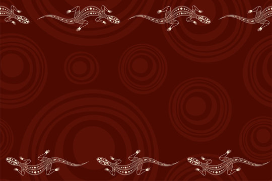 Seamless horizontal border pattern with lizards and smooth round shapes on background.