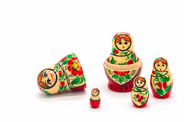 Matryoshka Dolls isolated on a white background. Russian Wooden Doll Souvenir.