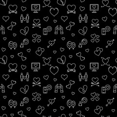Love vector dark concept seamless pattern or background in outline style