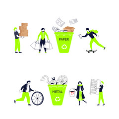 Set of green horizontal banners template for garbage recycling