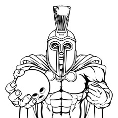 A Spartan or Trojan warrior Bowling sports mascot holding a ball