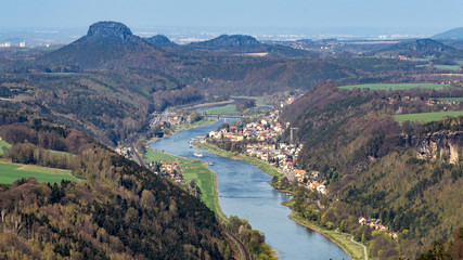 Fototapeta na wymiar View from Kipphorn in Saxon Switzerland on the elbe valley.