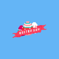 Pixel easter egg with red banner ribbon.8bit.