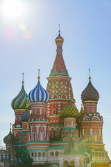 Fototapeta na wymiar St Basil's cathedral on Red Square in Moscow. Domes the cathedral lit by the sun.