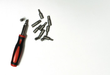 Screwdriver,pliers and other on white background with copy space.