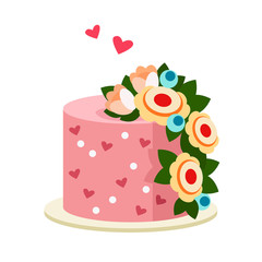 Cake with flowers gift for Birthday, wedding, Valentine's day. Spring, Summer, love, postcard, gift