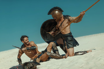 Male athlete in the armor of an ancient warrior