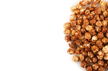 Obraz premium Chocolate popcorn isolated and space for text