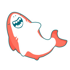 Shark vector cartoon seafish, cute smiles and waves fin in kawaii style illustration