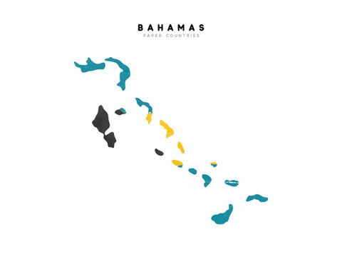 Bahamas detailed map with flag of country. Painted in watercolor paint colors in the national flag