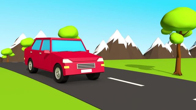 Abstract car rides on a country road. looped 3d animation.