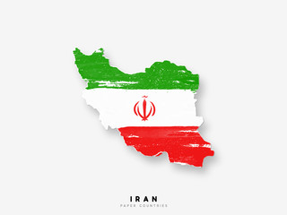 Iran detailed map with flag of country. Painted in watercolor paint colors in the national flag