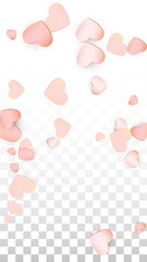 Love Hearts Confetti Falling Background. St. Valentine's Day pattern Romantic Scattered Hearts. Vector Illustration for Cards, Banners, Posters, Flyers for Wedding, Anniversary, Birthday Party, Sales.