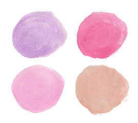 Set of Purple and Pink. Round watercolor splashes. circle elements for design.