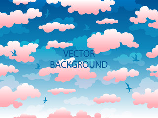Pink clouds and gulls seamless pattern