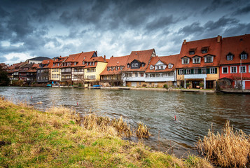 Fototapeta na wymiar Traditional houses on the riverbank in Bamberg, Germany