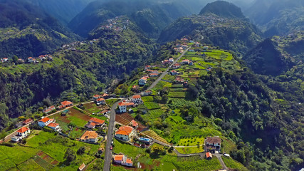 Beautiful mountain landscape of Madeira island, Portugal. Aerial view. 4K drone footage.