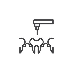 Dental drill and teeth line icon. Caries treatment linear style sign for mobile concept and web design. Tooth treating with drill outline vector icon. Symbol, logo illustration. Pixel perfect vector 