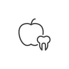 Dental apple line icon. linear style sign for mobile concept and web design. Apple and tooth outline vector icon. Dentistry, stomatology dental care symbol, logo illustration. Pixel perfect vector 