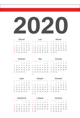 Polish 2020 year vector calendar