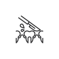 Dental surgery line icon. Tooth and medical knife linear style sign for mobile concept and web design. Human teeth and scalpel outline vector icon. Symbol, logo illustration. Pixel perfect vector 