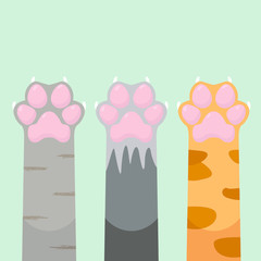 Paws up different pets cats set design icon