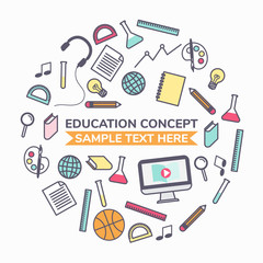 education concept outline cartoon in circle with copy space, back to school