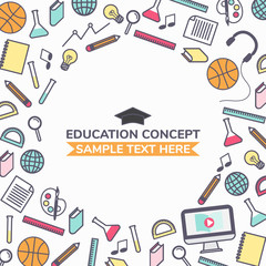 education concept outline cartoon with circle copy space, back to school