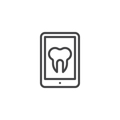 Fototapeta premium Online dental consultation line icon. linear style sign for mobile concept and web design. Mobile phone with tooth outline vector icon. Symbol, logo illustration. Pixel perfect vector graphics