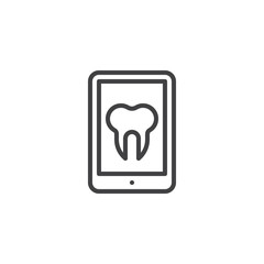 Online dental consultation line icon. linear style sign for mobile concept and web design. Mobile phone with tooth outline vector icon. Symbol, logo illustration. Pixel perfect vector graphics