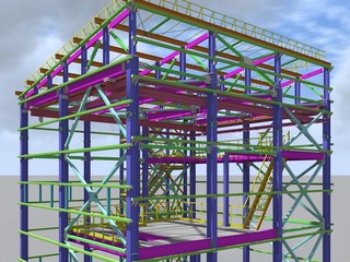 Building Information Model of metal structure. Design technologies of the future. 3D BIM parametric building.Engineering Graphics. 3D rendering.