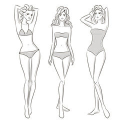 Fashion sketch, swimsuit models.