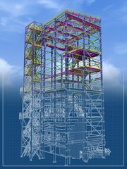 Building Information Model of metal structure. Design technologies of the future. 3D BIM parametric building.Engineering Graphics. 3D rendering.