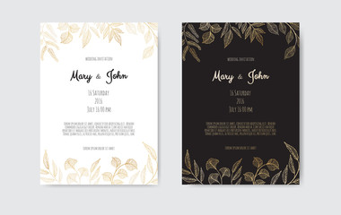 Golden Vector invitation with floral elements. Luxury ornament template. greeting card, invitation design background