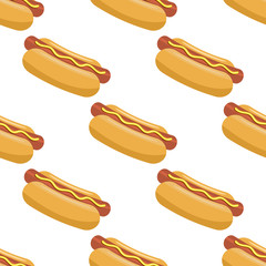 Seamless pattern with hot dog on a white background. Vector illustration.