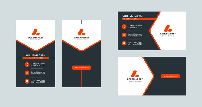 Business Card Template. Portrait And Landscape Layout. Front And Back Side. Vector Illustration