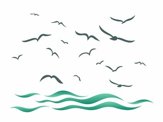 Sea landscape with birds.
