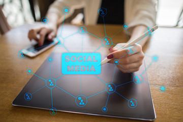 Social media concept on virtual screen. Global Communication network.