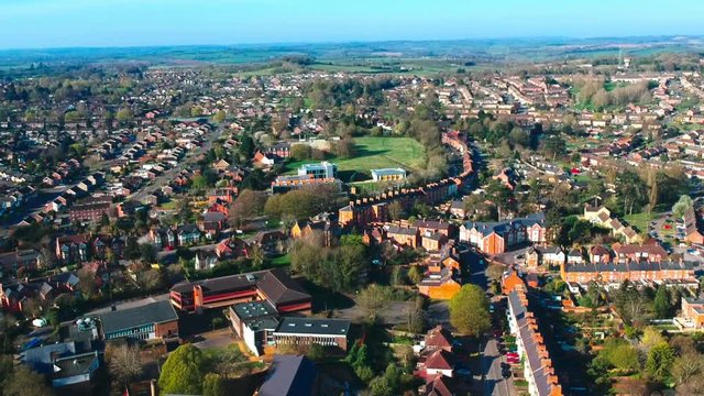 Drone footage of the city of Banbury, England in the springtime.