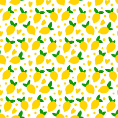 Seamless pattern with lemon on a white background. Excellent print for packaging, wrapping paper, children's clothes, bed linens, etc.
