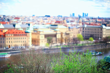 Prague view / panoramic landscape of the czech republic, Prague view with red roofs of houses from above, landscape in the European capital