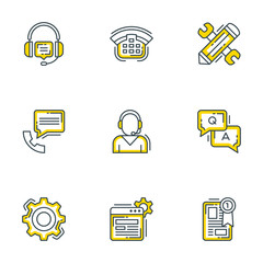 Set of 9 flat line business icons. Flat line illustration concept for web banner and printed materials. Vector illustration