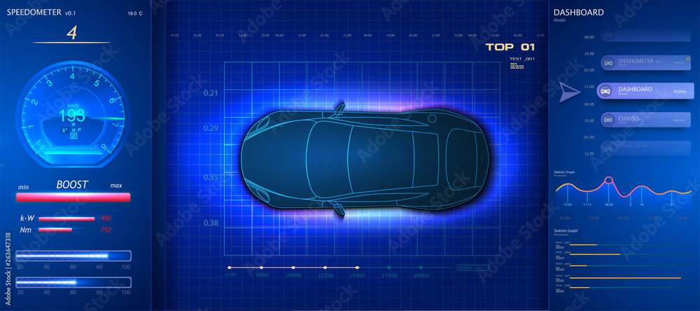 Leinwandbilder modern futuristic car dashboardand touch screen. hud(head up display), gui(graphical user interface)