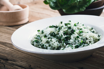 Spinach rice, plant based meal