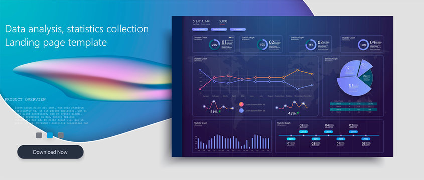 Infographic dashboard template with flat design graphs and charts.Processing and analysis of data.Modern modern infographic vector template with Online statistics and data analytics graphs and finance