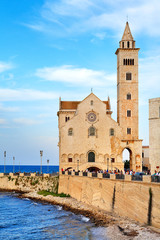 Trani, Italy - Cathedral of St. Nicholas The Pilgrim - Cattedrale di San Nicola Pellegrino - at the Adriatic Sea shore in Trani old town historic city center.